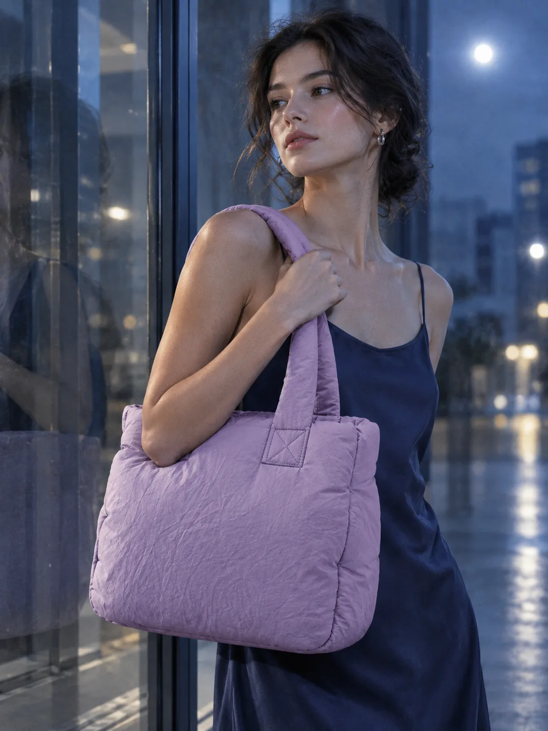 Cloud Mini Tote in Dusk Lilac, worn
