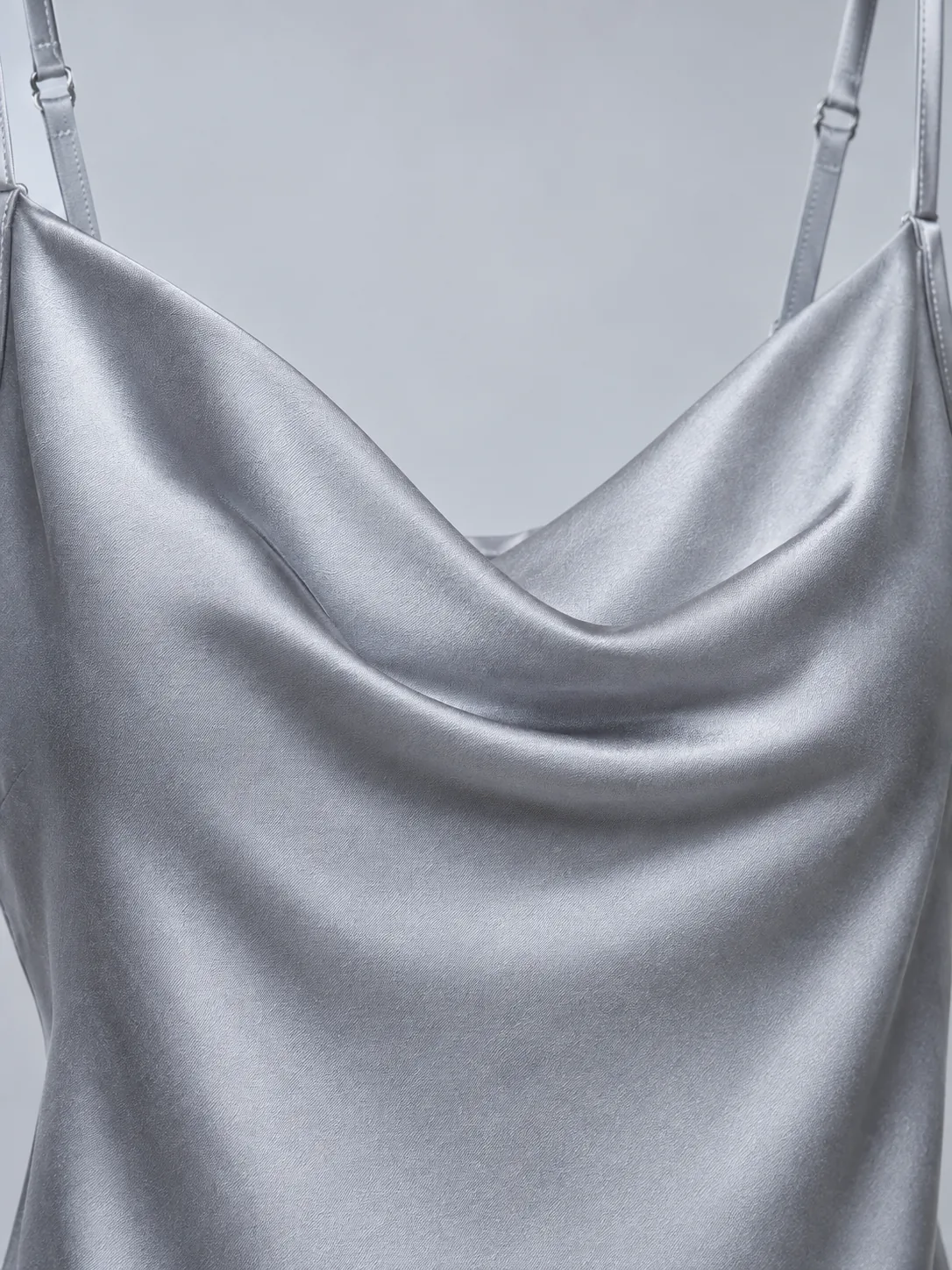 Cowl Satin Cami in Moon Grey, detail