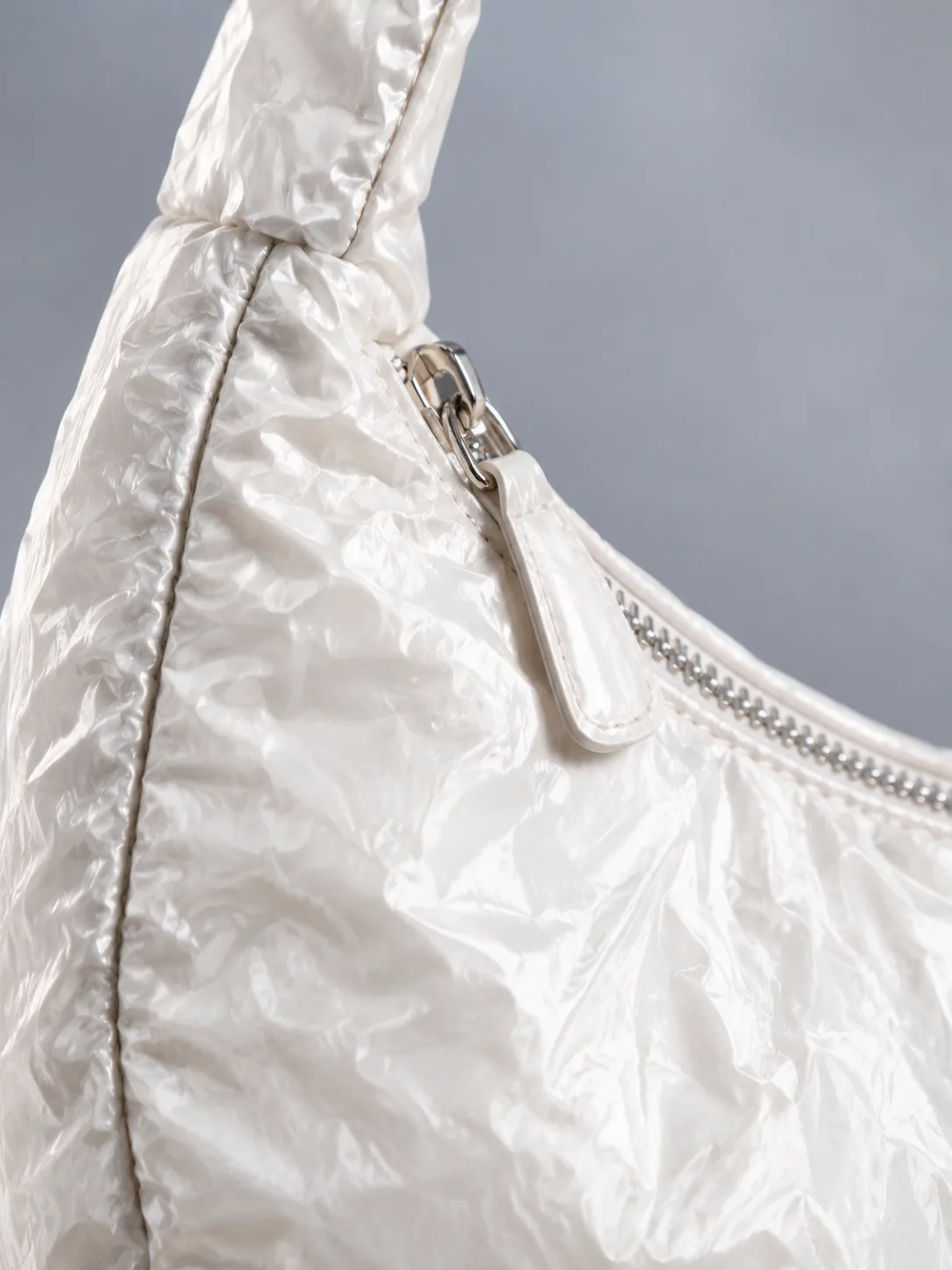 Crescent Crinkle Bag in Pearl, detail