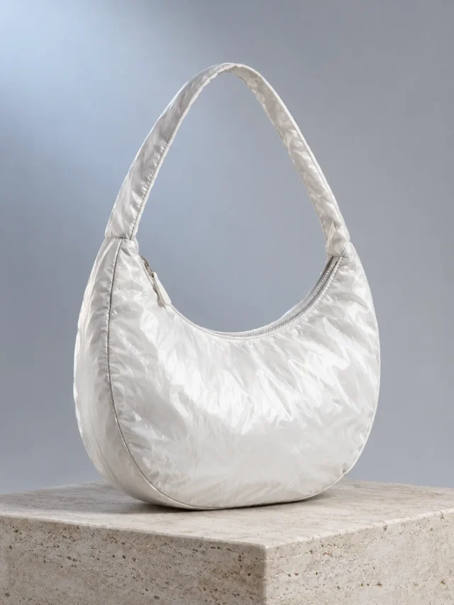 Crescent Crinkle Bag in Pearl, front view