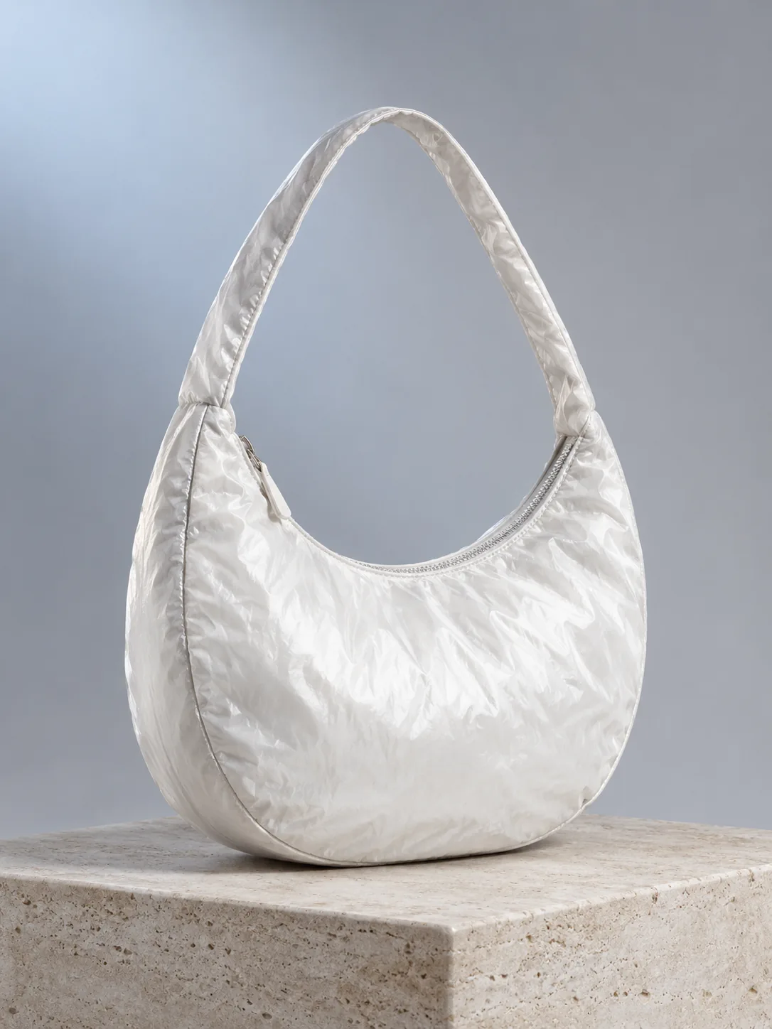 Crescent Crinkle Bag in Pearl, front view