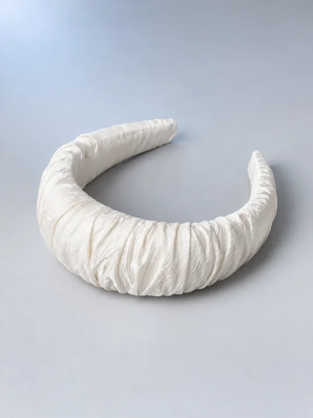 Crinkle Padded Headband in Pearl, front view