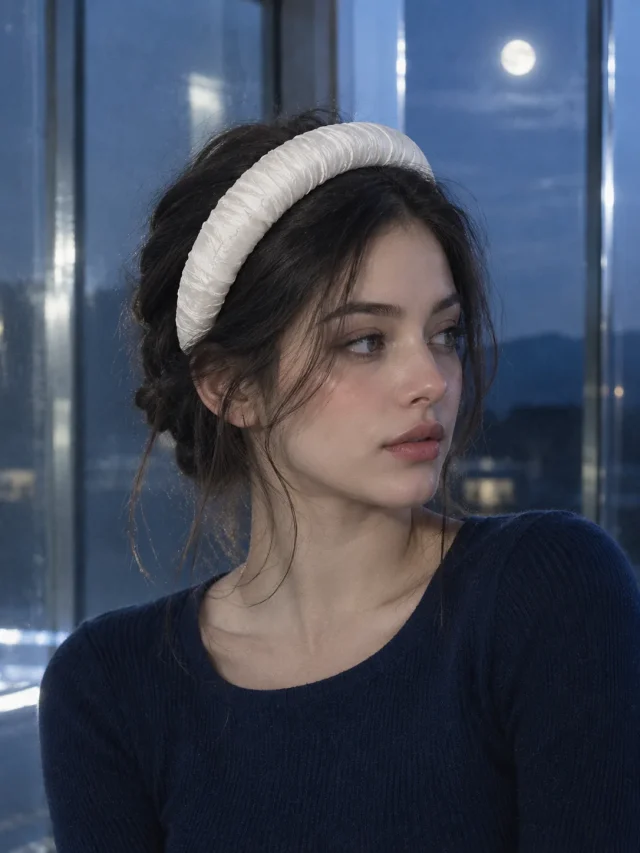 Crinkle Padded Headband in Pearl, worn