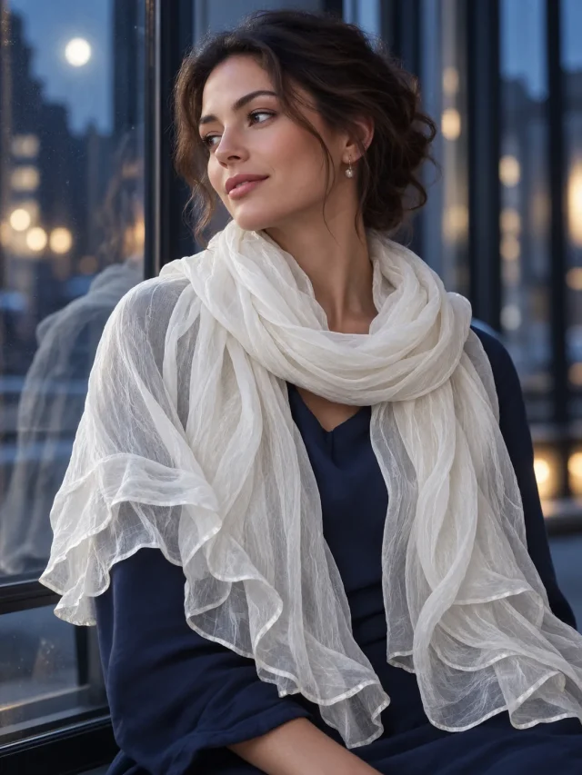 Crinkle Shoulder Wrap in Pearl, worn
