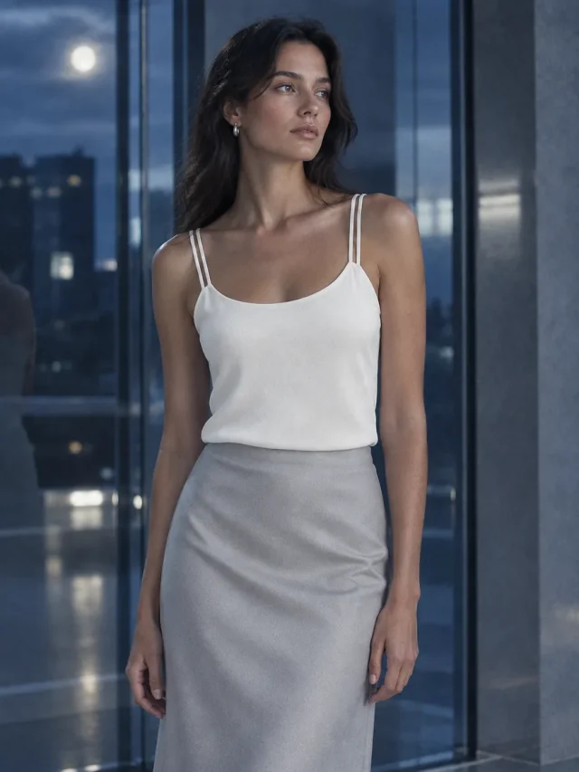 Double-Strap Cami in Pearl, worn