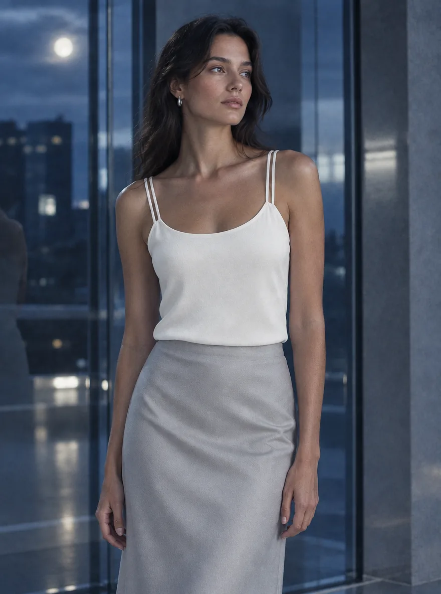 Double-Strap Cami in Pearl, worn