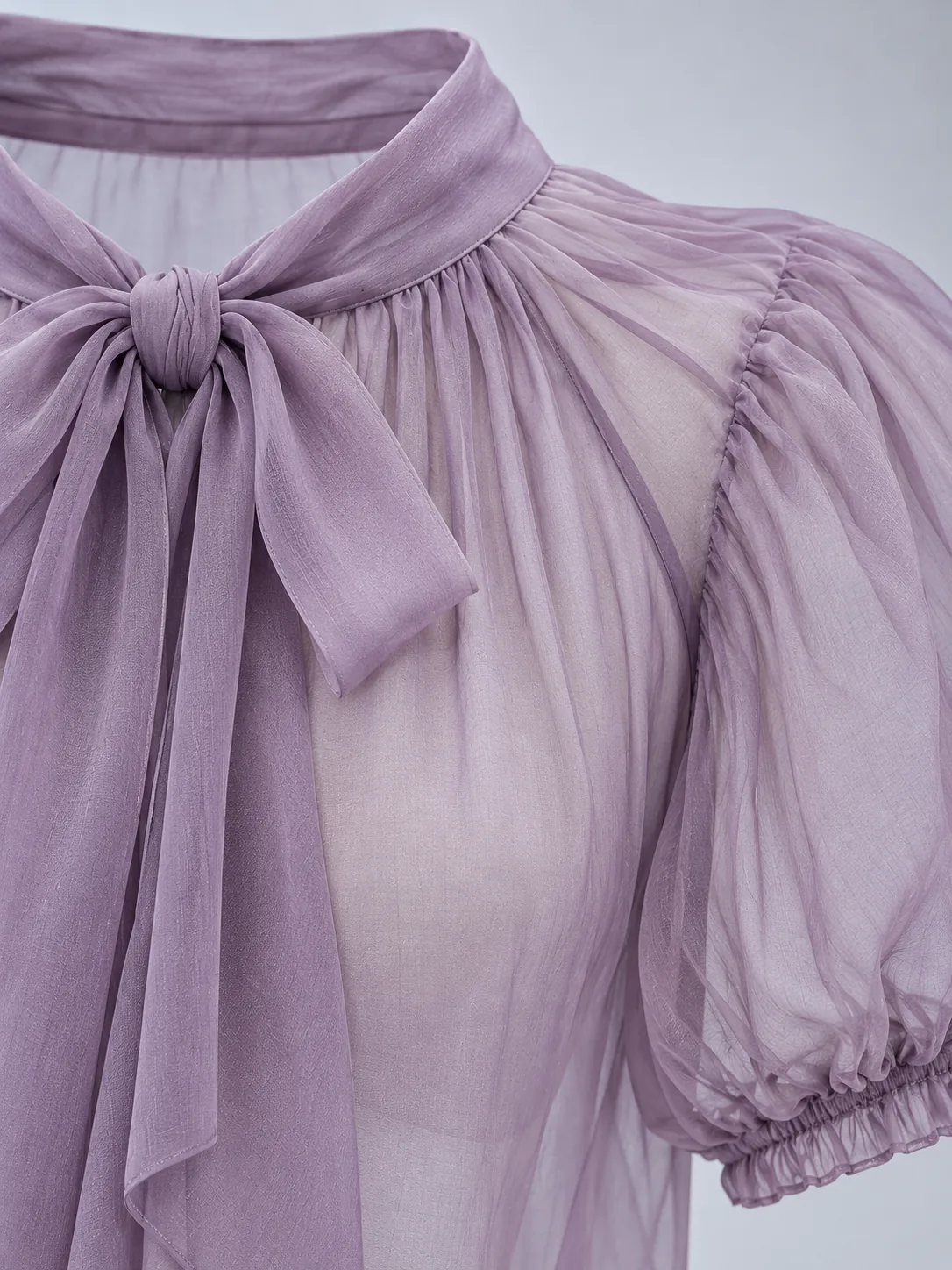 Drift Tie-Neck Shirt in Dusk Lilac, detail
