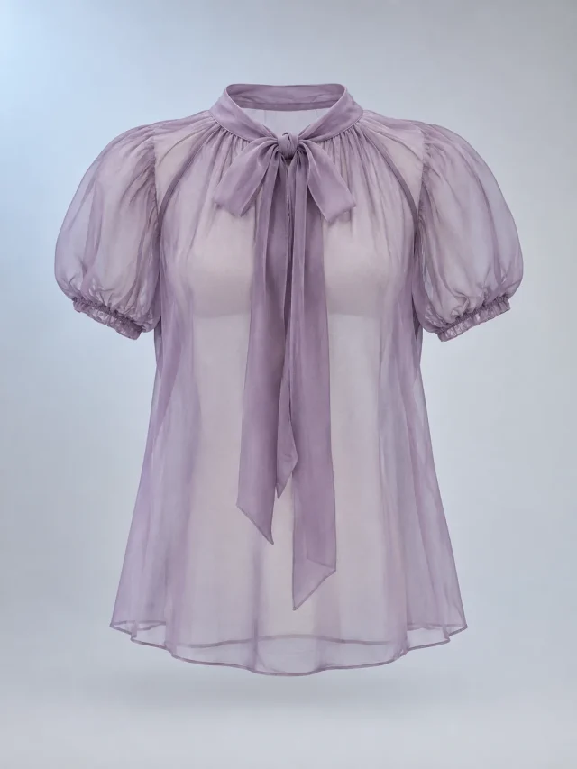 Drift Tie-Neck Shirt in Dusk Lilac, front view