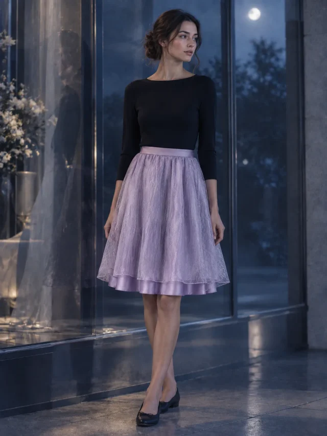 Echo Double-Layer Skirt in Dusk Lilac, worn