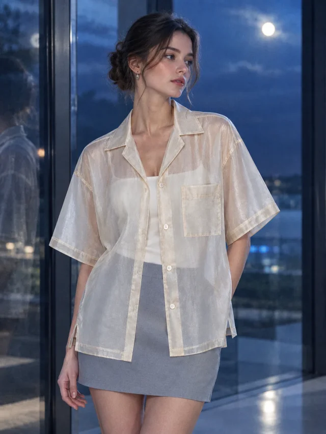 Glasshouse Boxy Shirt in Champagne, worn