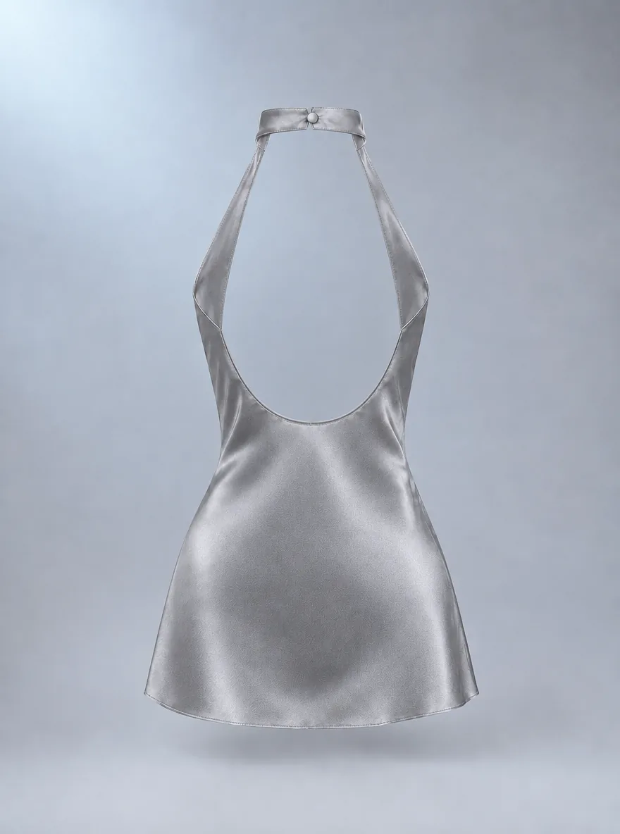 Halter Satin Cami in Silver Mist, back view