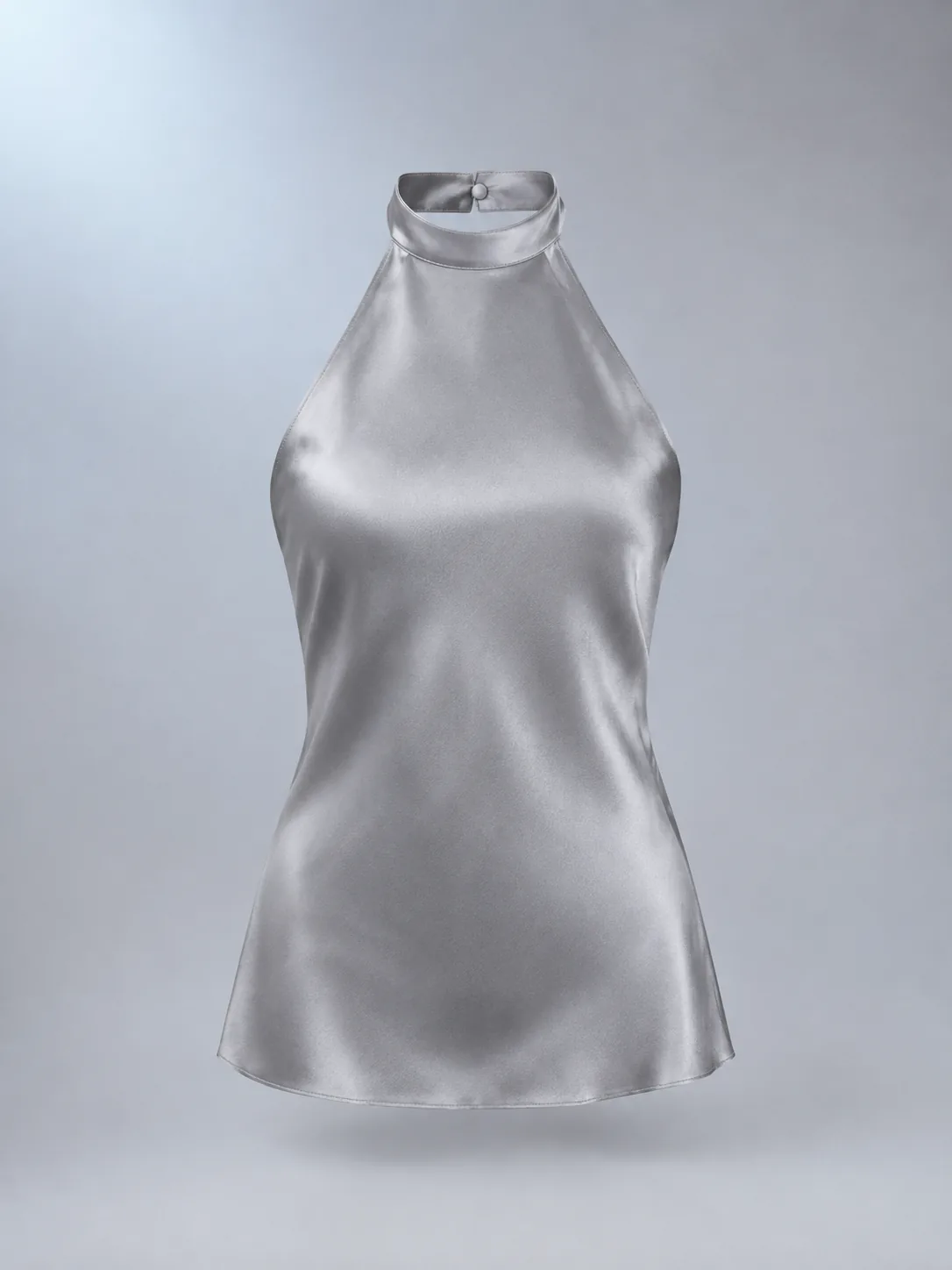 Halter Satin Cami in Silver Mist, front view