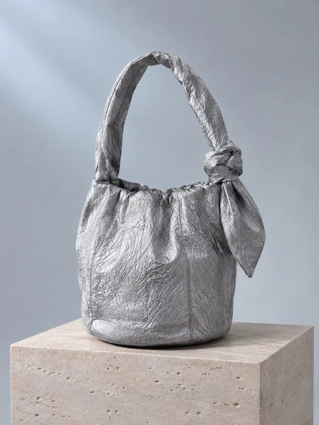 Knot Handle Bag in Silver Mist, front view