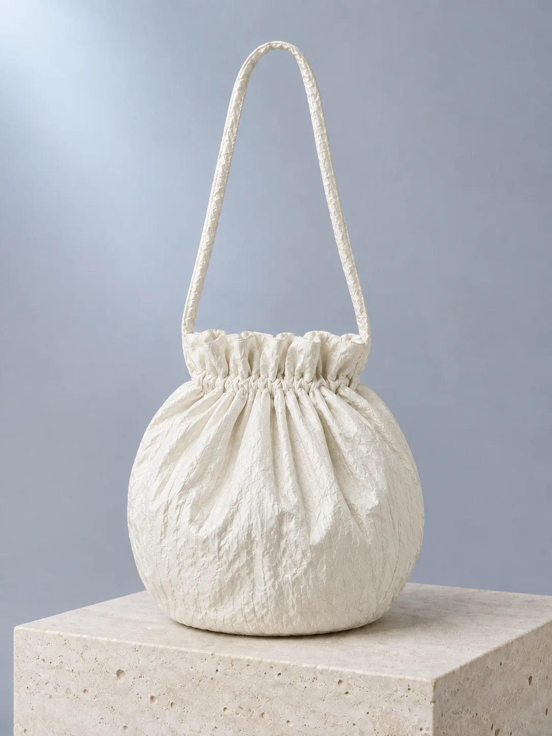 Lantern Bucket Bag in Pearl, back view