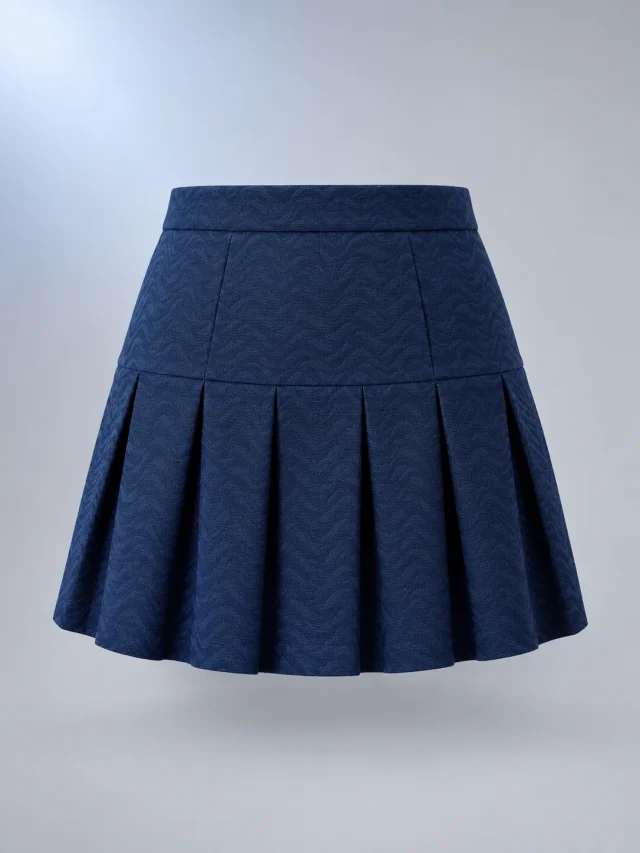 Lantern Pleat Skirt in Ink Blue, front view