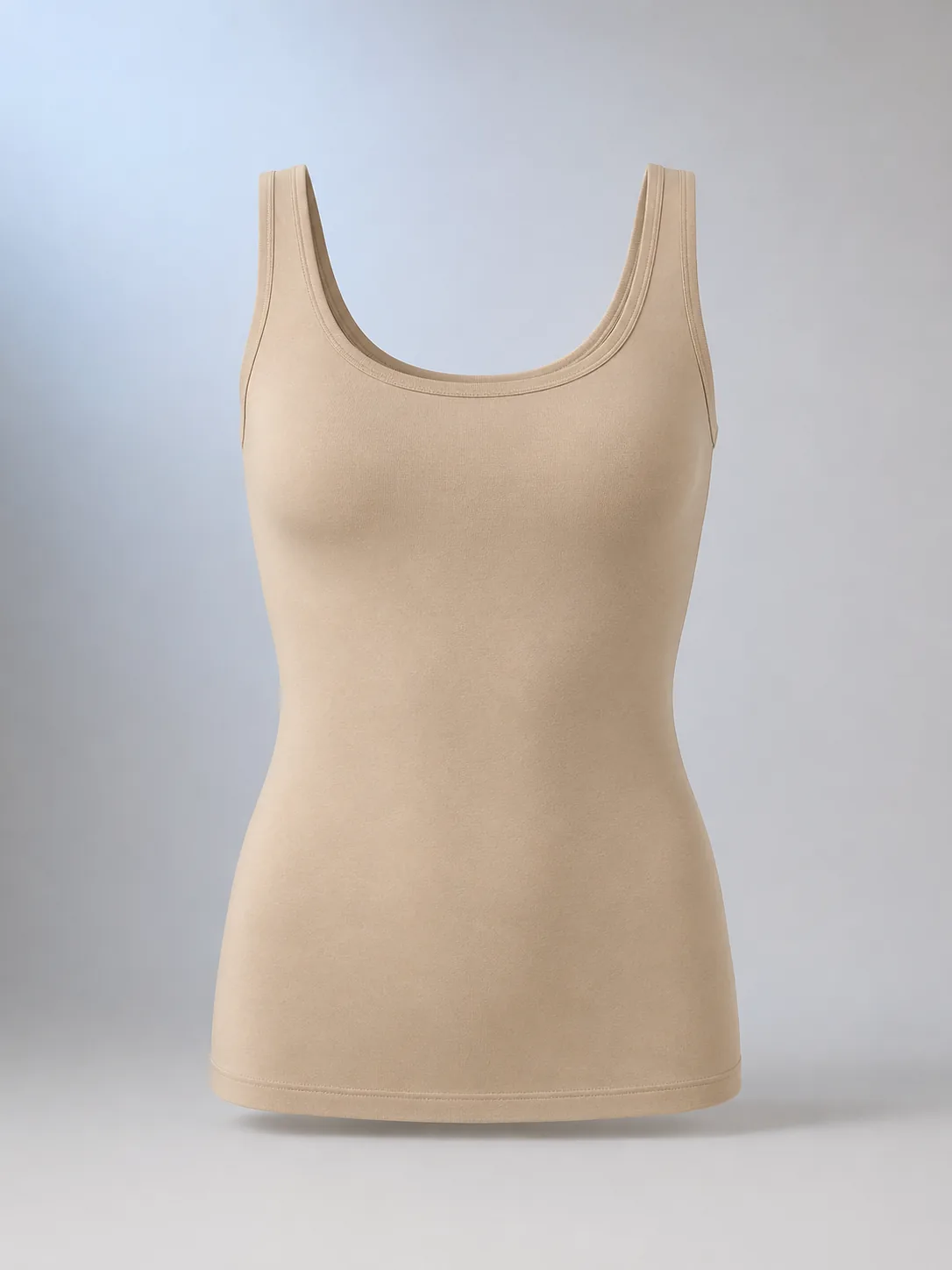 Longline Scoop Cami in Almond, front view