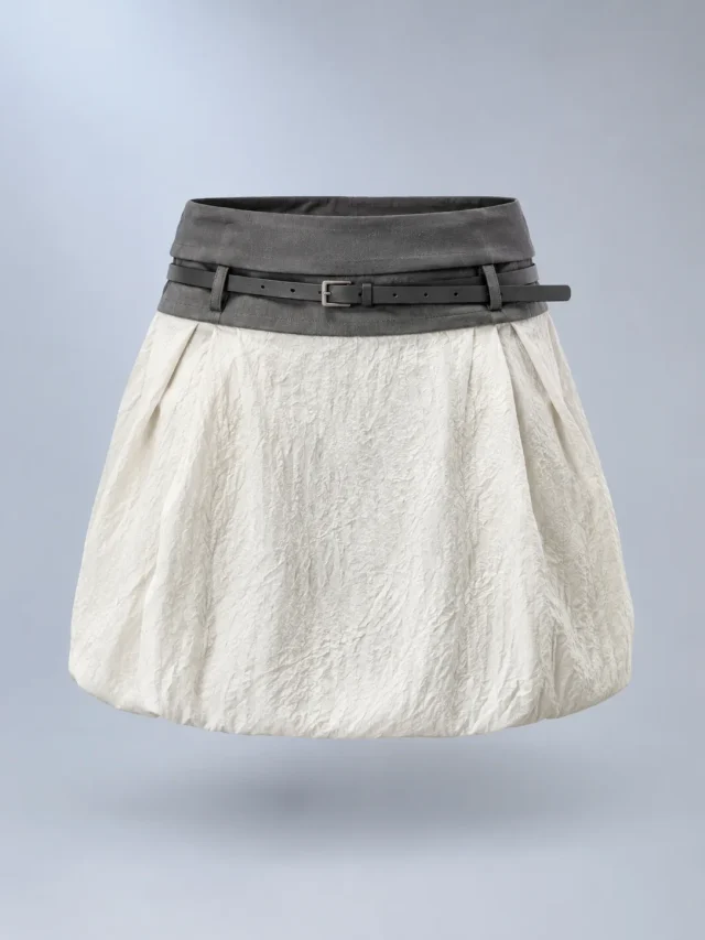 Lune Fold-Waist Skirt in Pearl / Graphite, front view