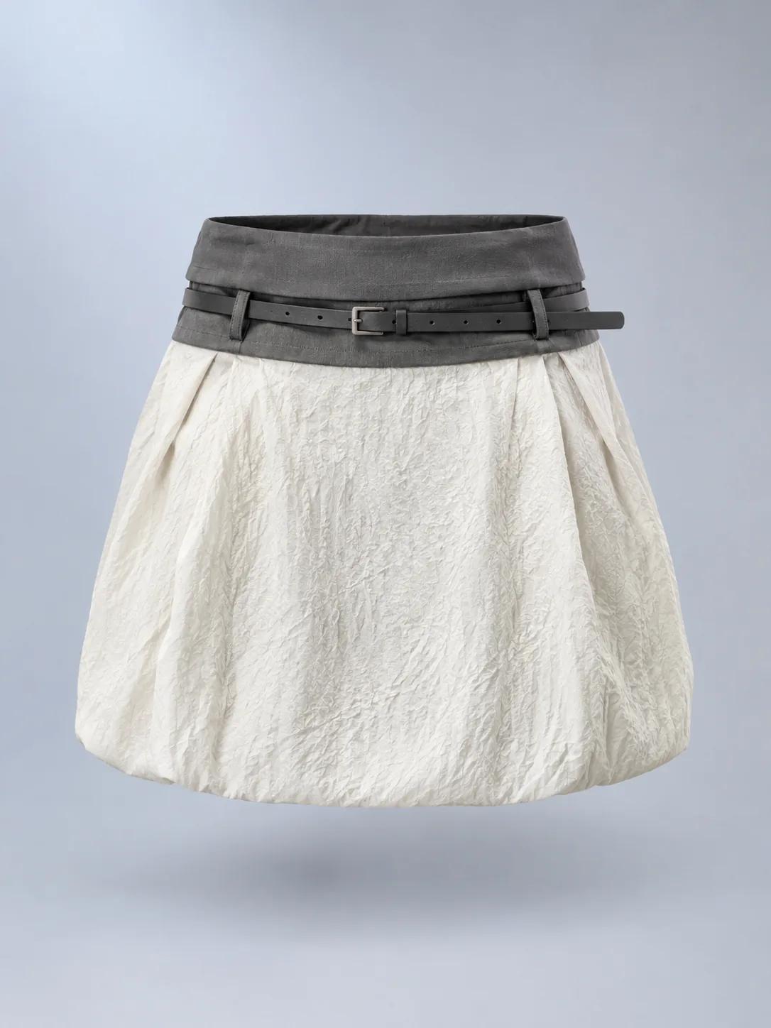 Lune Fold-Waist Skirt in Pearl / Graphite, front view