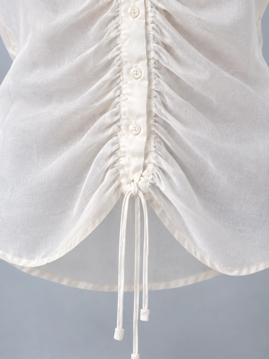 Mist Ruched Shirt in Pearl White, detail