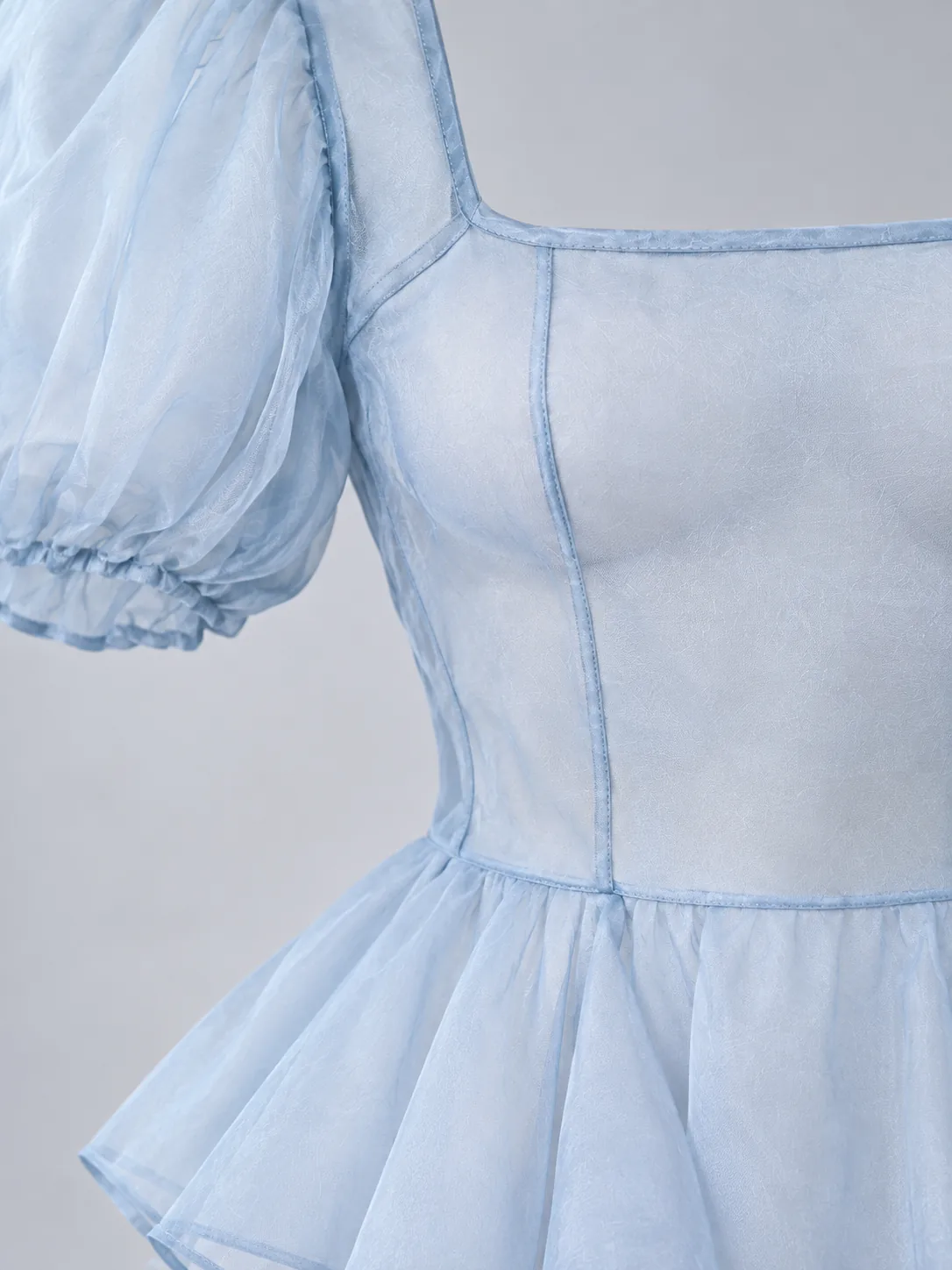 Moonrise Peplum Shirt in Haze Blue, detail