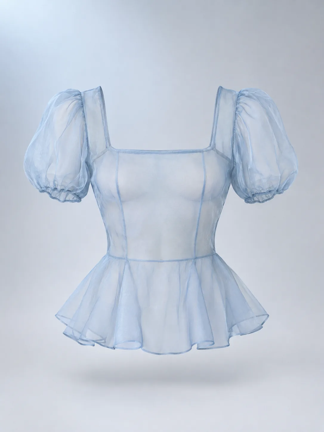 Moonrise Peplum Shirt in Haze Blue, front view