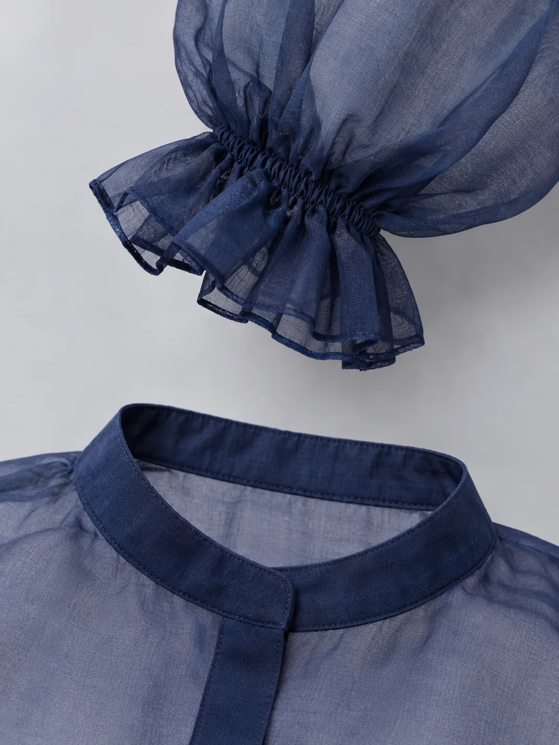 Nocturne Balloon-Sleeve Shirt in Ink Blue, detail