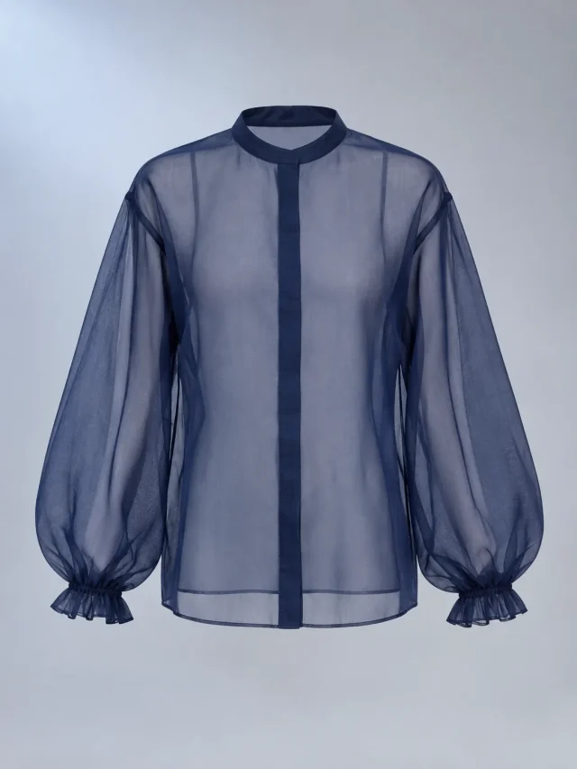 Nocturne Balloon-Sleeve Shirt in Ink Blue, front view