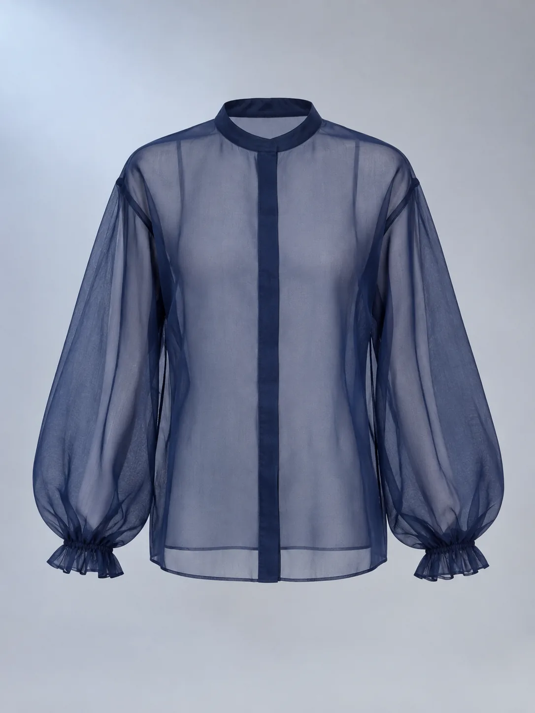 Nocturne Balloon-Sleeve Shirt in Ink Blue, front view