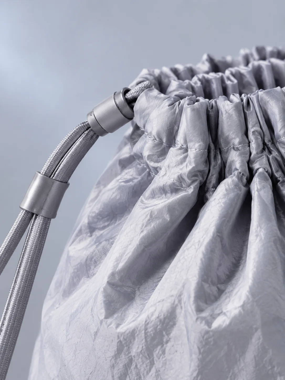 Pleat-Mouth Pouch Bag in Moon Grey, detail