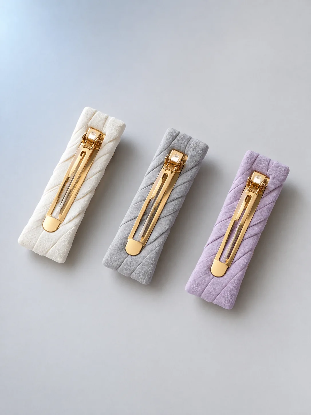 Pleated Clip Set in Pearl, Moon Grey, Dusk Lilac, back view