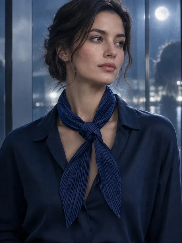 Pleated Neck Tie in Ink, worn