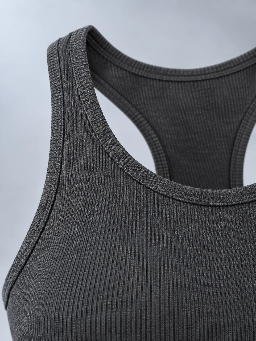 Rib Racer Cami in Graphite, detail