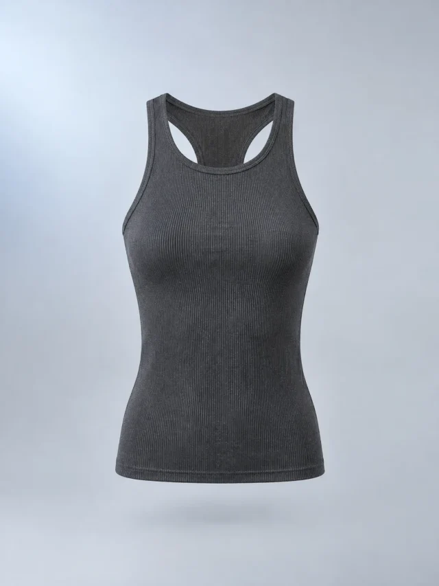 Rib Racer Cami in Graphite, front view