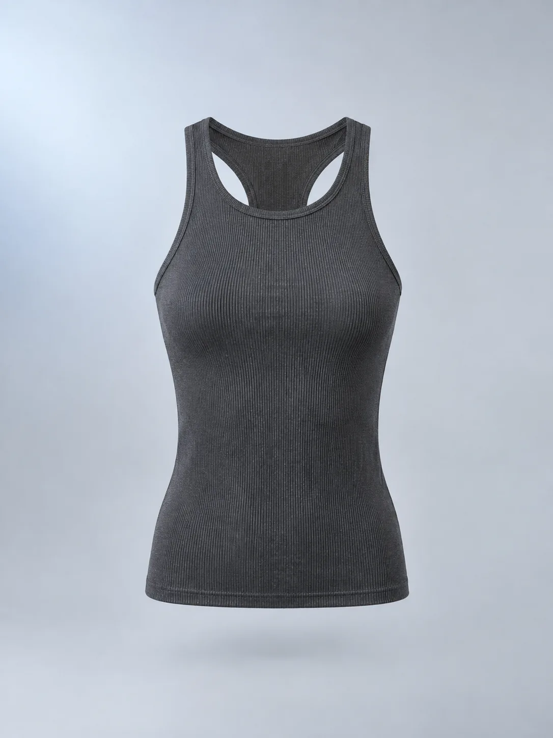 Rib Racer Cami in Graphite, front view