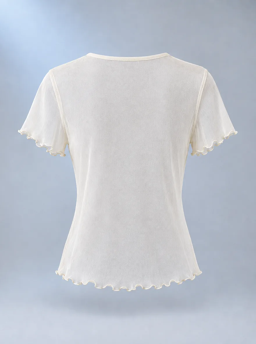 Ripple Hem Shirt in Soft Ivory, back view