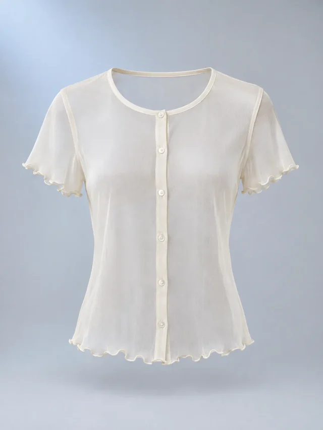 Ripple Hem Shirt in Soft Ivory, front view