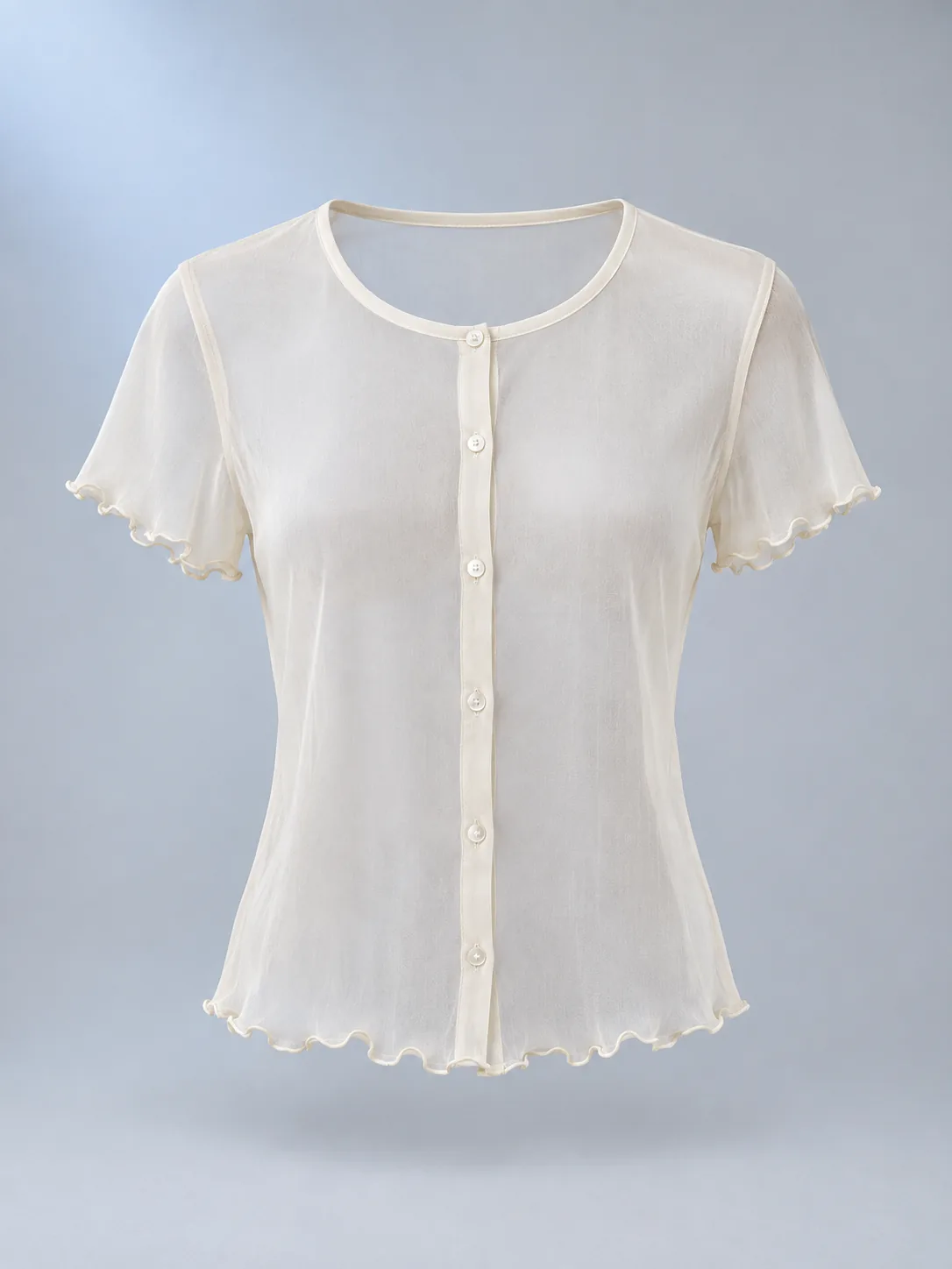 Ripple Hem Shirt in Soft Ivory, front view