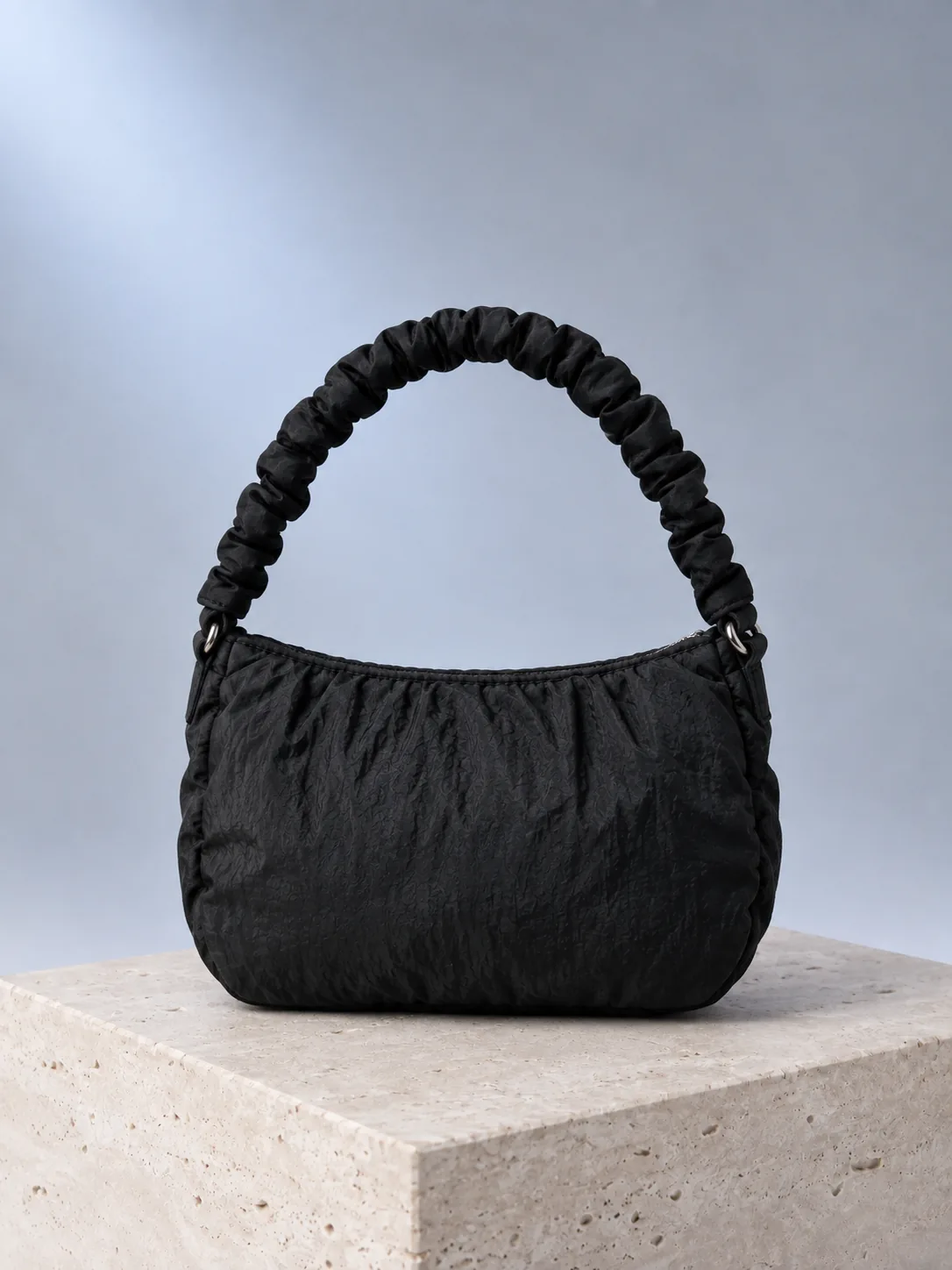 Ruched Handle Mini Bag in Ink, back view