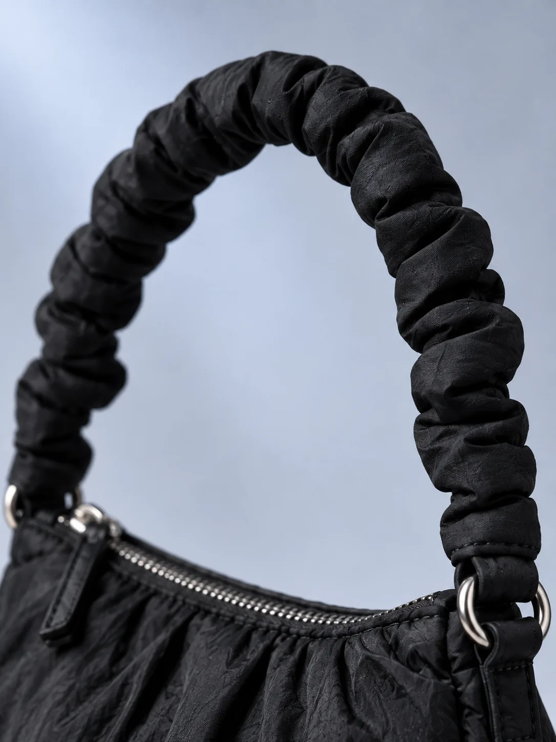 Ruched Handle Mini Bag in Ink, detail