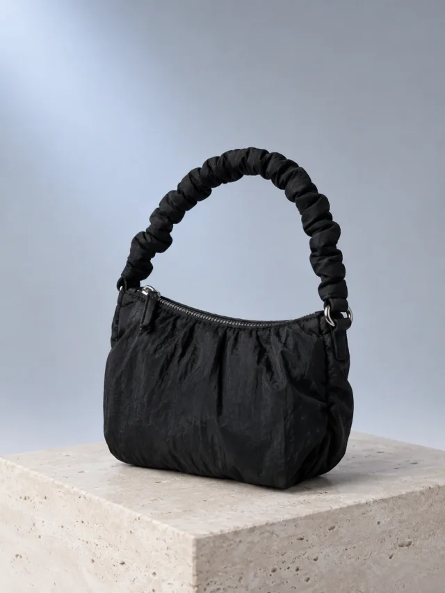 Ruched Handle Mini Bag in Ink, front view