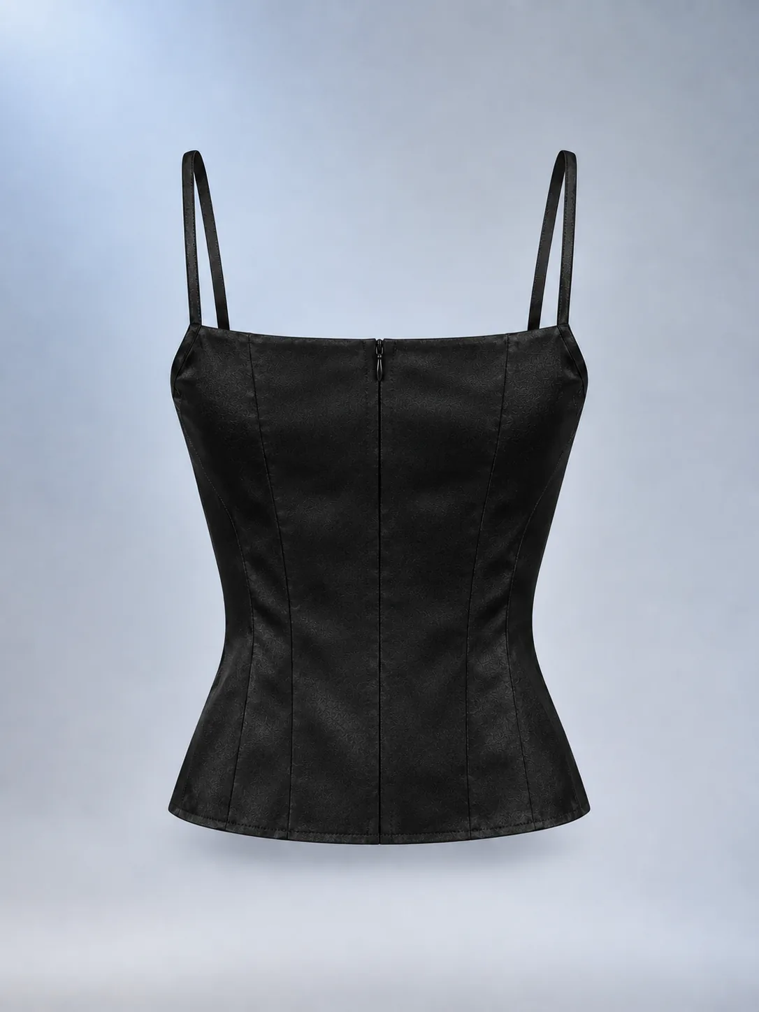 Seamed Satin Cami in Ink, back view