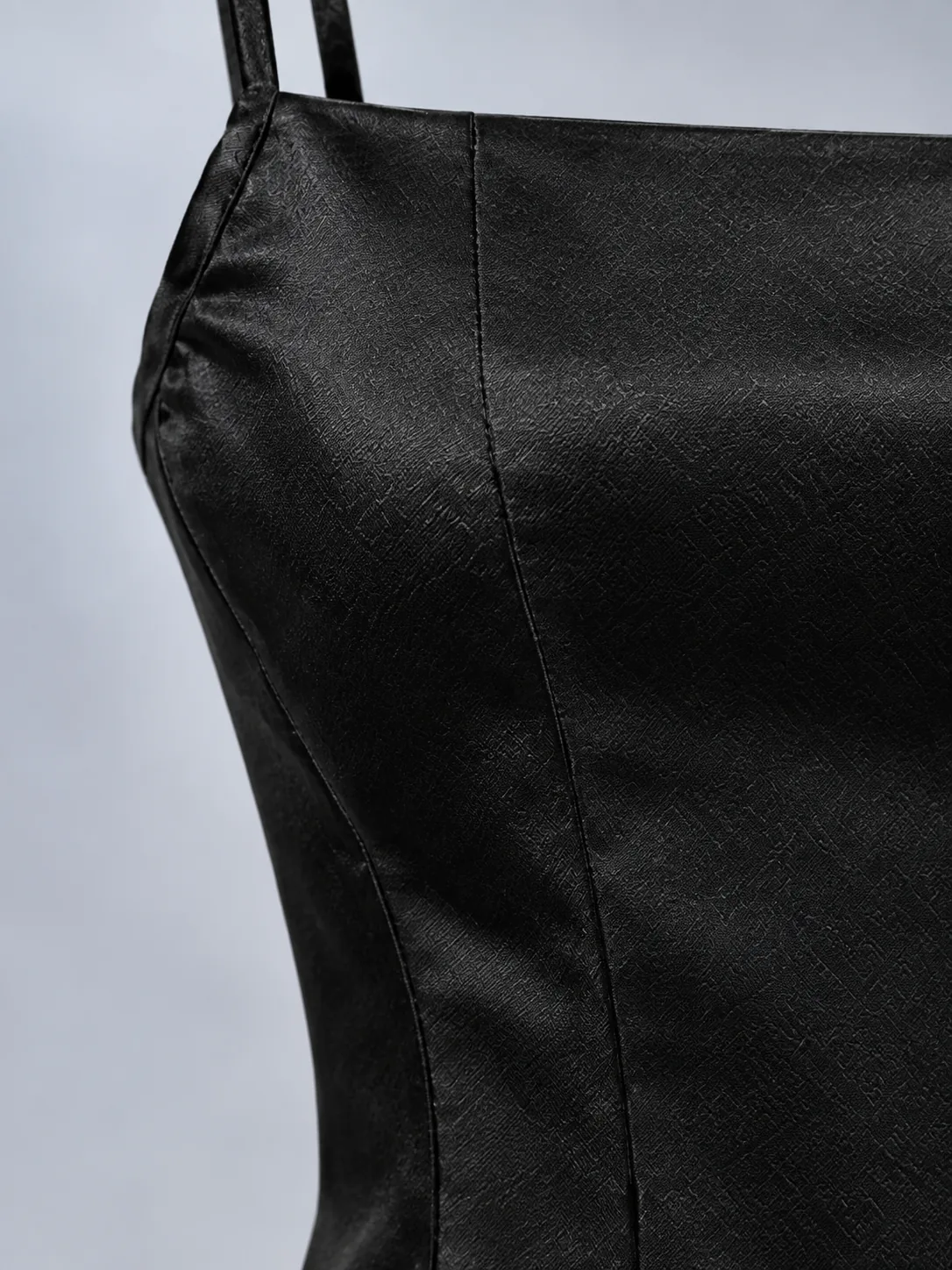 Seamed Satin Cami in Ink, detail