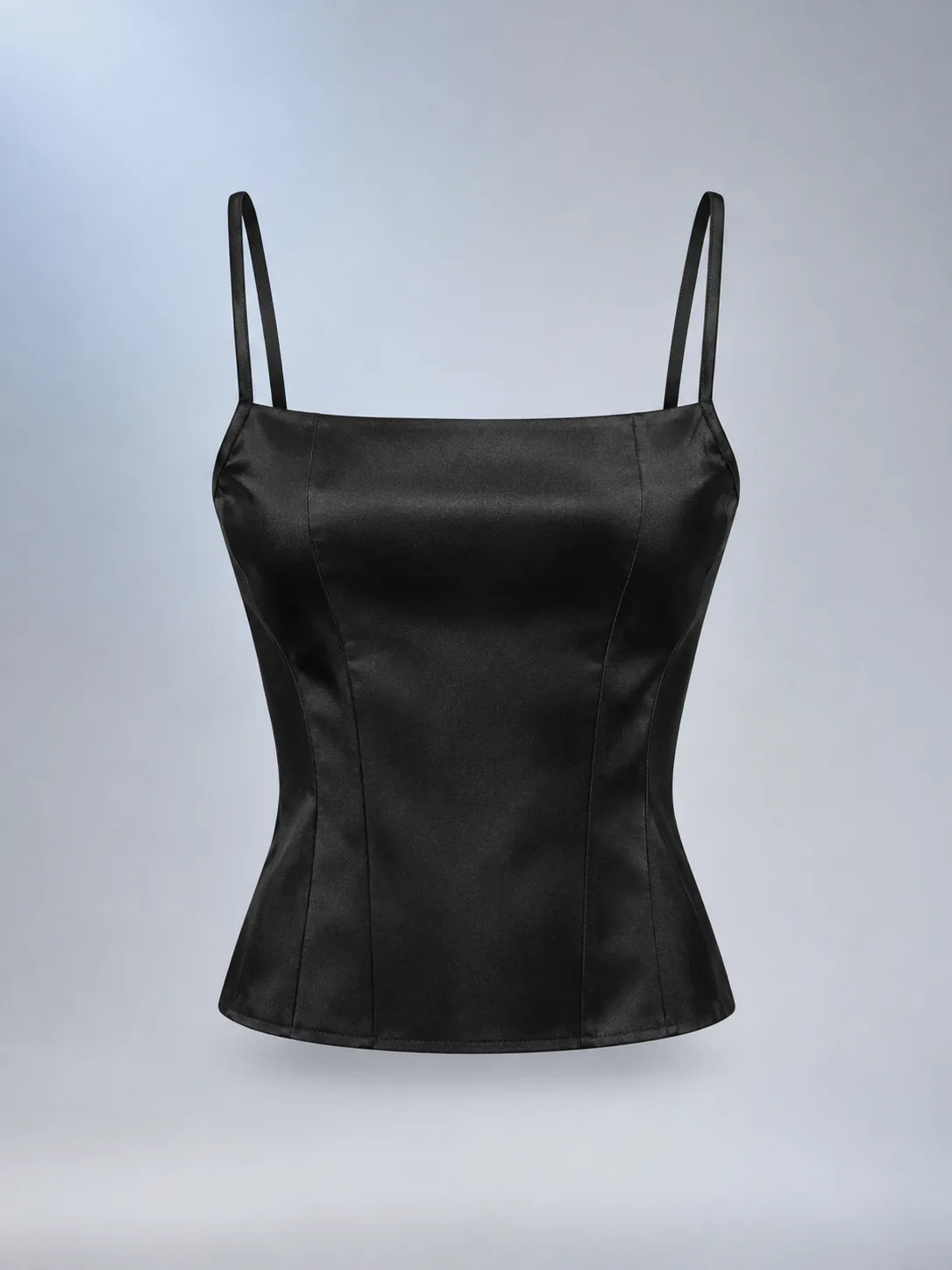 Seamed Satin Cami in Ink, front view