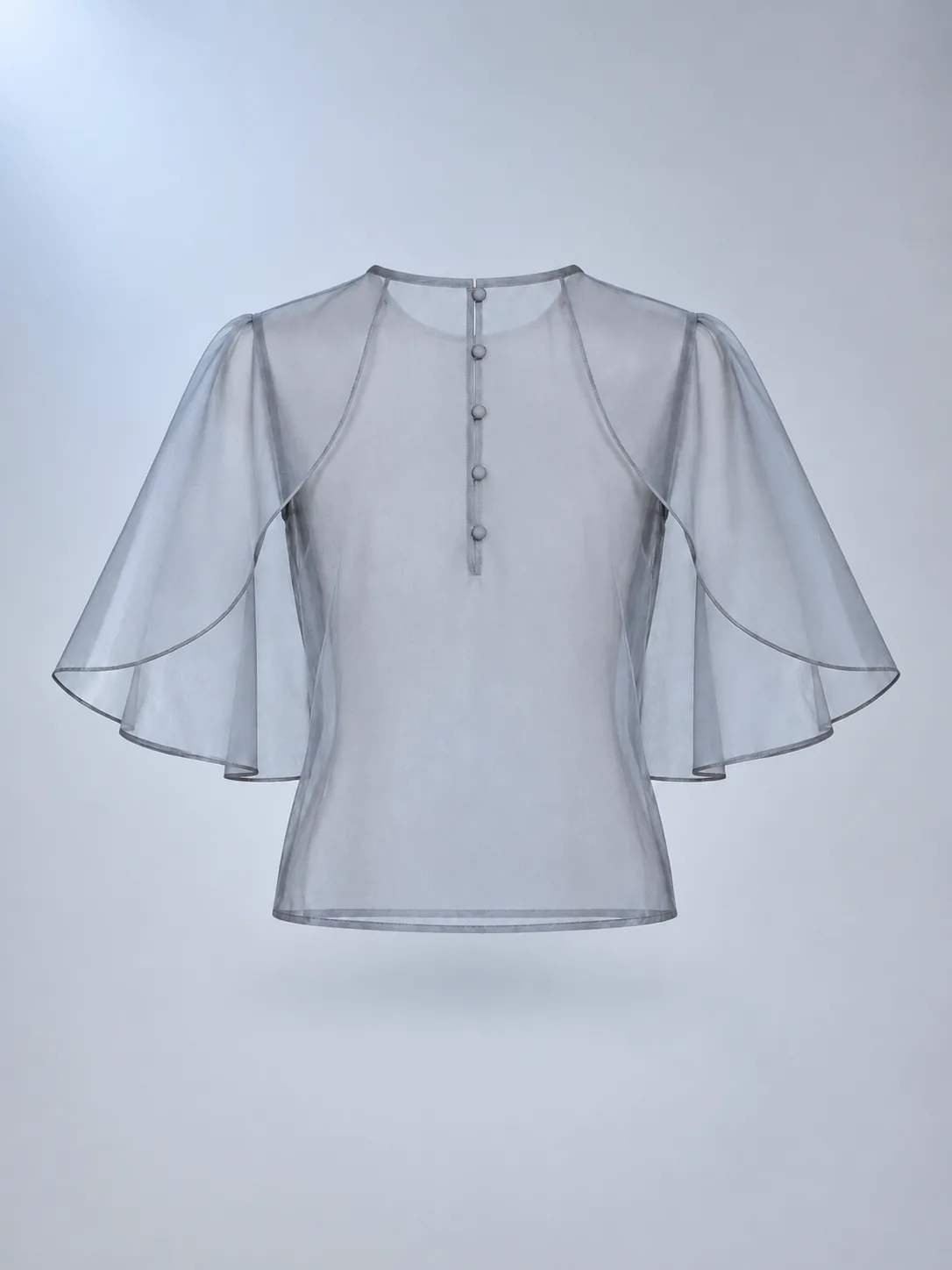 Selene Cape-Sleeve Top in Moon Grey, back view