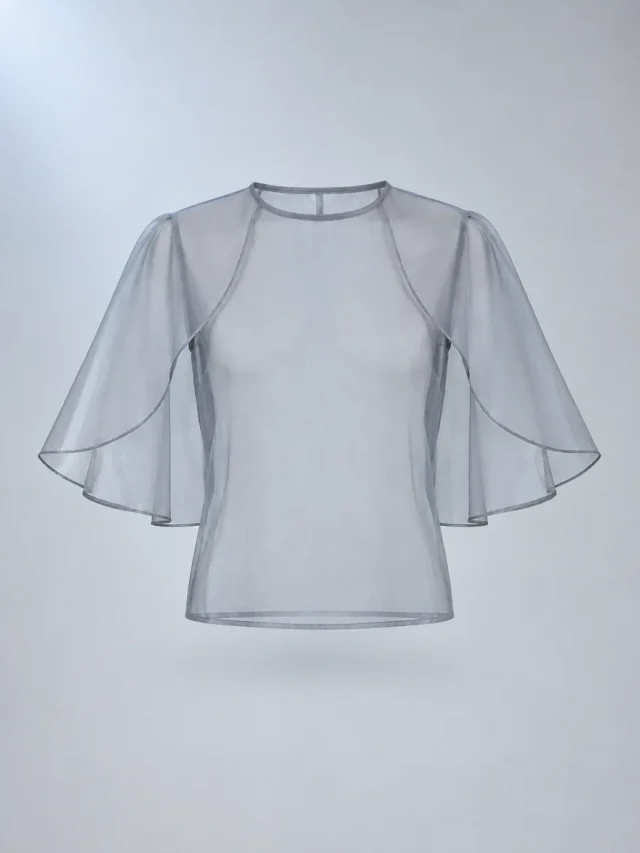 Selene Cape-Sleeve Top in Moon Grey, front view