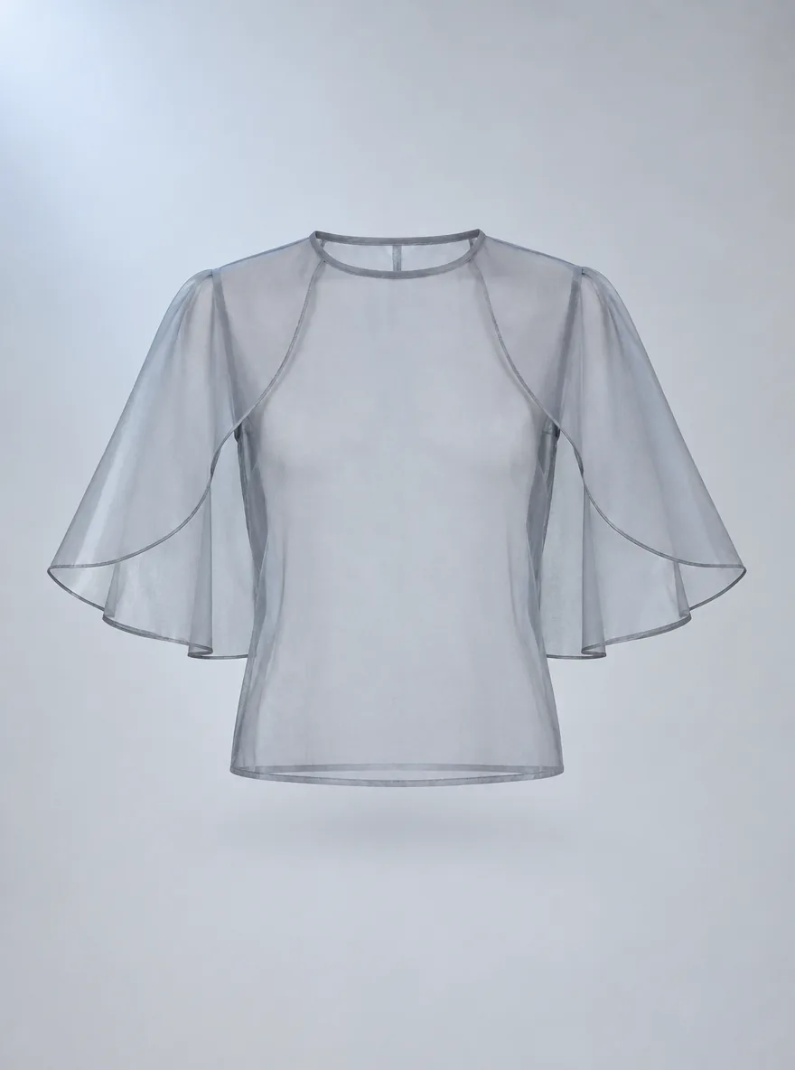 Selene Cape-Sleeve Top in Moon Grey, front view