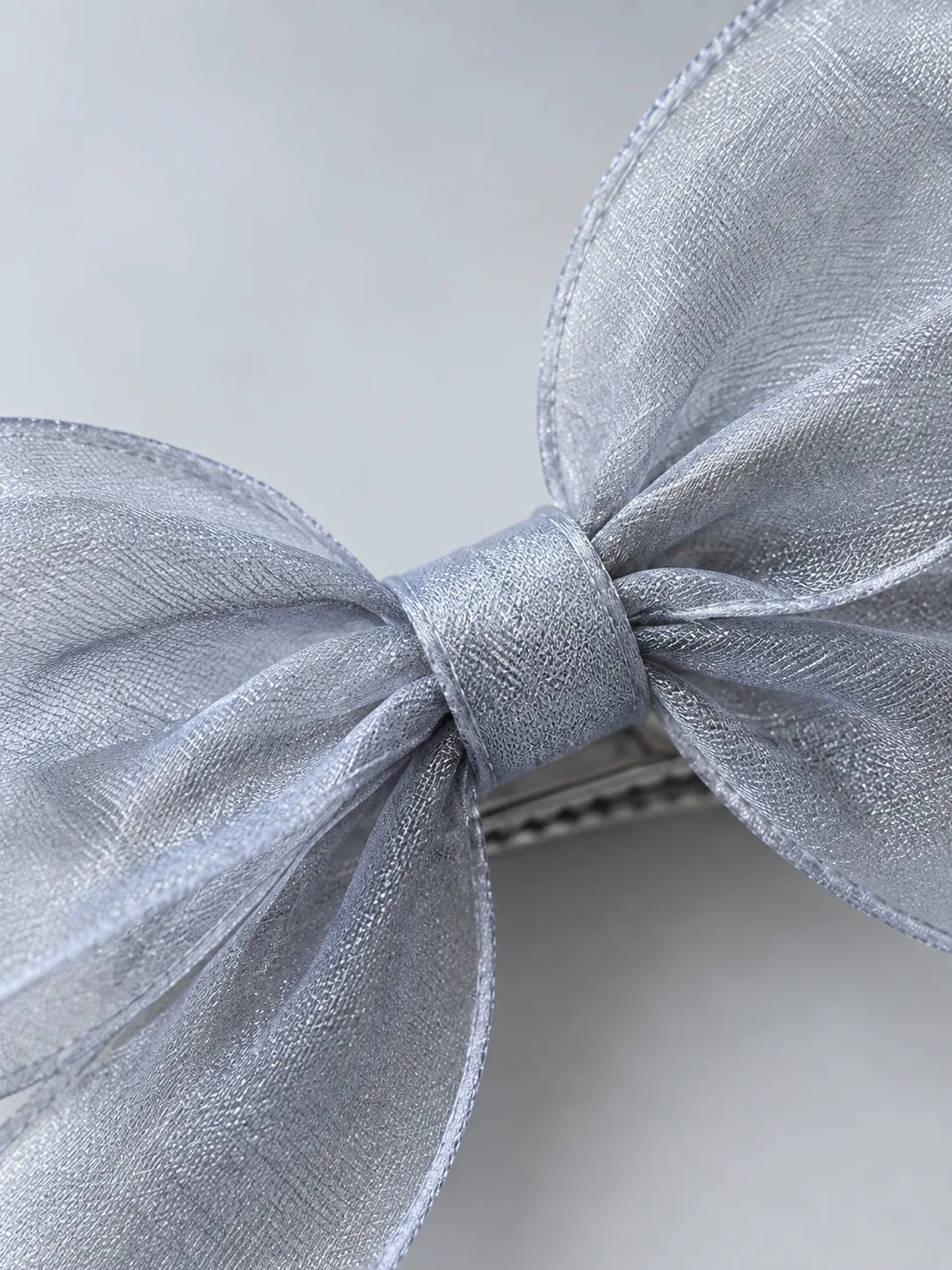Sheer Bow Clip Pair in Moon Grey, detail