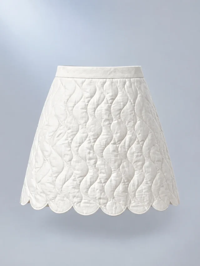 Shell Scallop Skirt in Pearl White, front view
