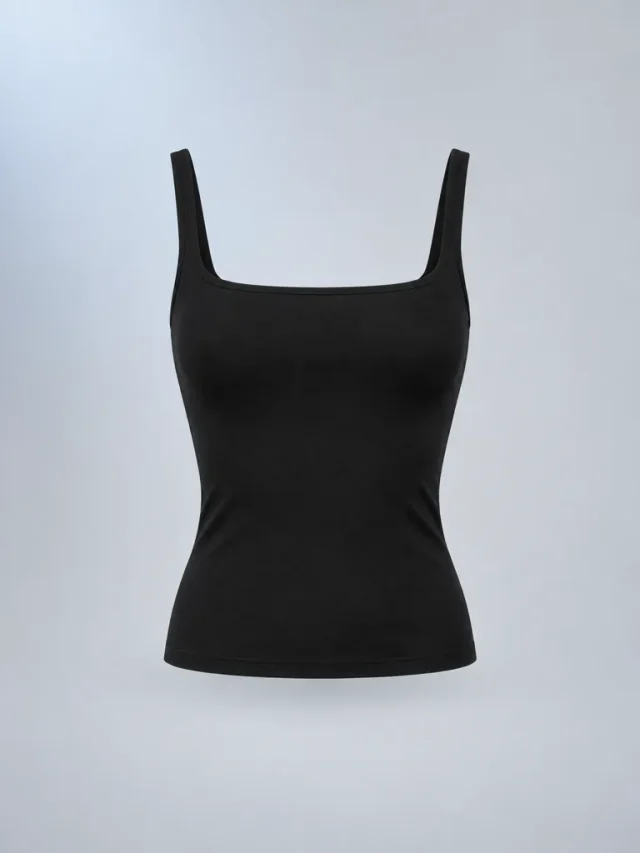 Square-Neck Jersey Cami in Ink, front view