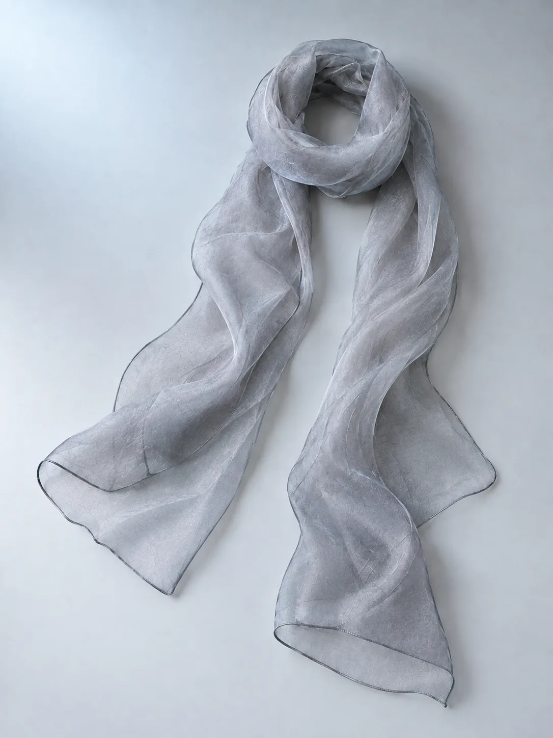 Veil Narrow Scarf in Moon Grey, back view